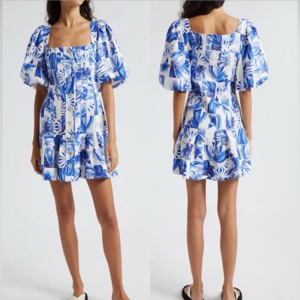 NWT Farm Rio Garden Tiles Plaid Button Front Linen Blend Dress Sizes XXS, XS